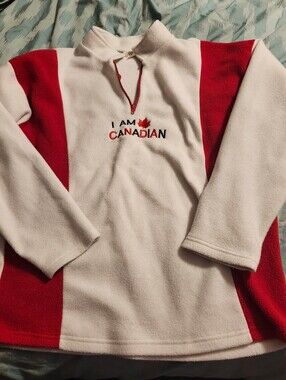 Vintage I AM Canadian" 1/4 Zip Fleece Sweater Men's Size Large Made In Canada